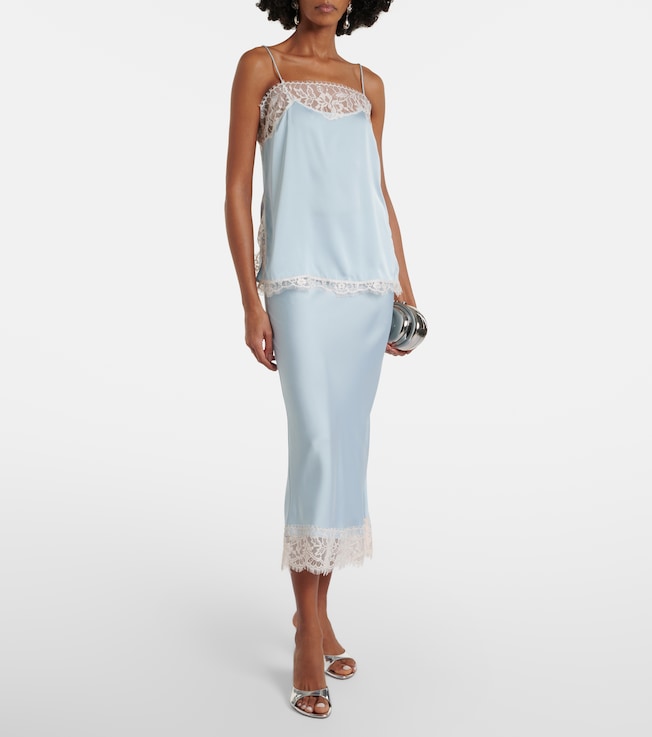 Faithfull Cydney lace-trimmed satin midi skirt