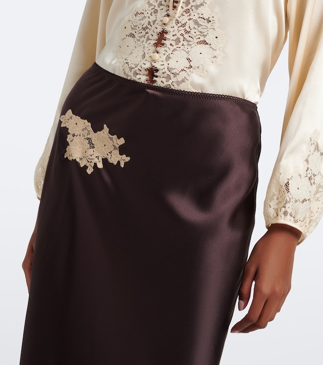 Dôen Dôen Elowen lace-trimmed silk satin midi skirt
