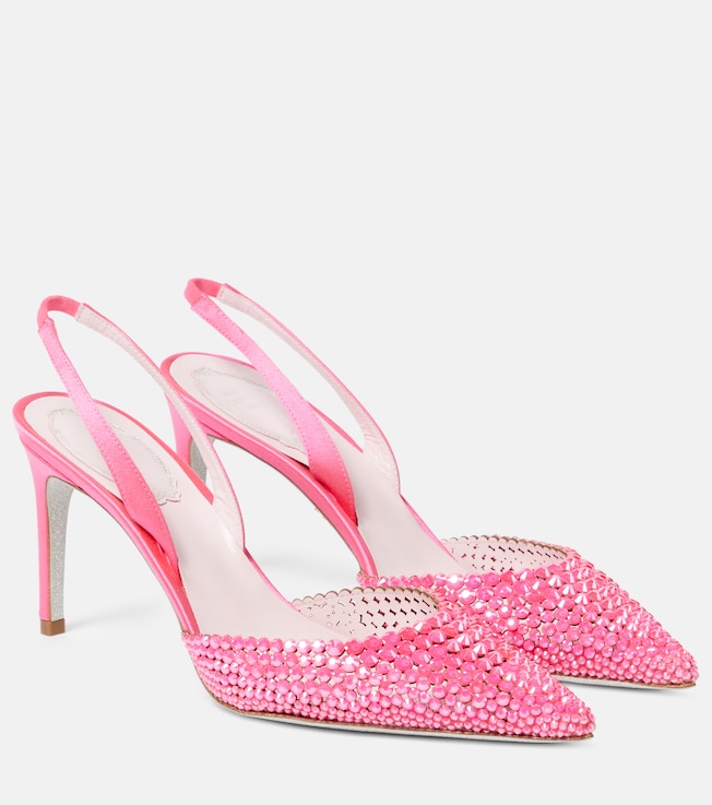 RENÉ CAOVILLA Embellished satin slingback sandals
