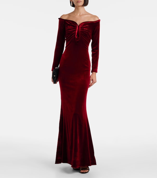 Roland Mouret Off-shoulder velvet gown