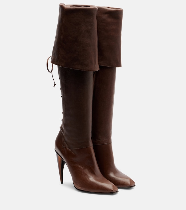 McQueen Horn lace-up leather knee-high boots