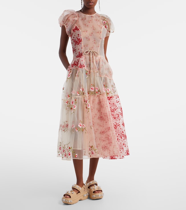 Simone Rocha Patchwork sheer organza midi dress
