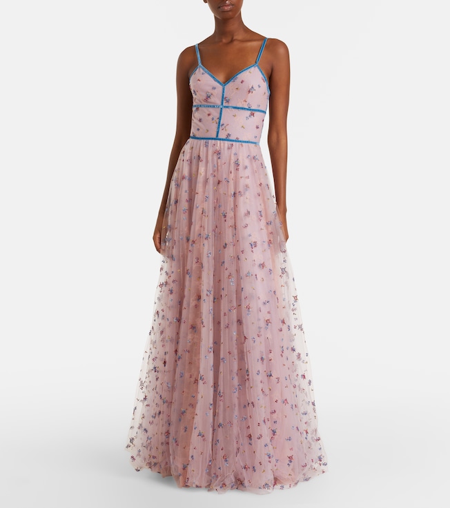Costarellos Floral lace-trimmed tulle gown