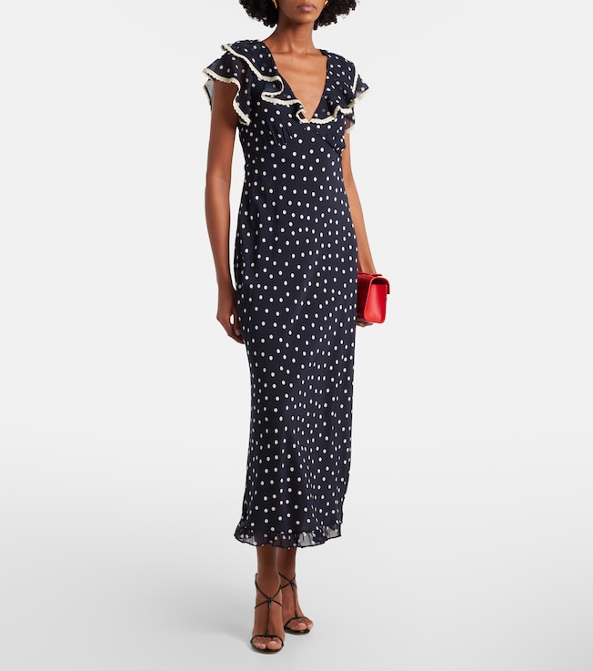RIXO Bethea polka-dot crêpe de chine midi dress