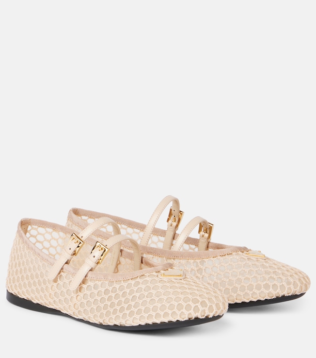 Prada Macramé mesh Mary Jane flats