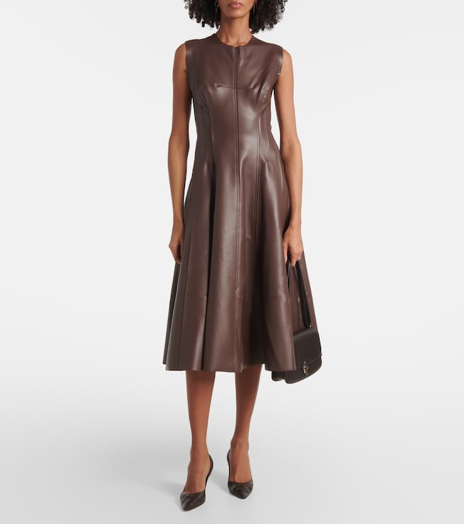 Norma Kamali Grace faux leather bustier midi dress