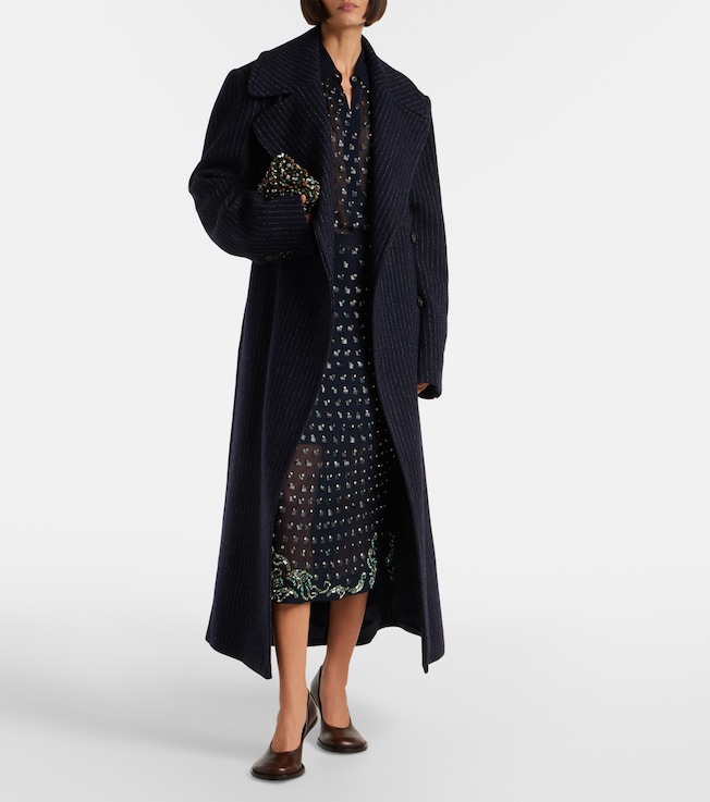 Dries Van Noten Belted pinstriped wool coat