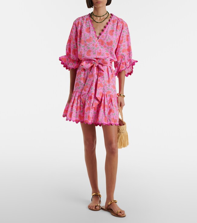Juliet Dunn Floral scalloped cotton minidress
