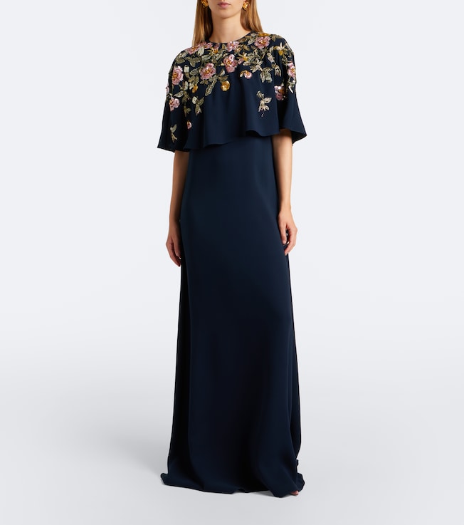 Oscar de la Renta Embellished silk-blend georgette gown