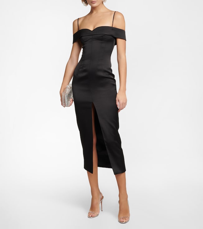Rasario Off-shoulder satin midi dress