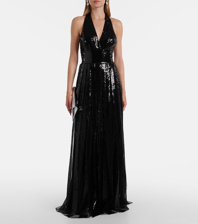 Elie Saab Open-back sequined tulle gown