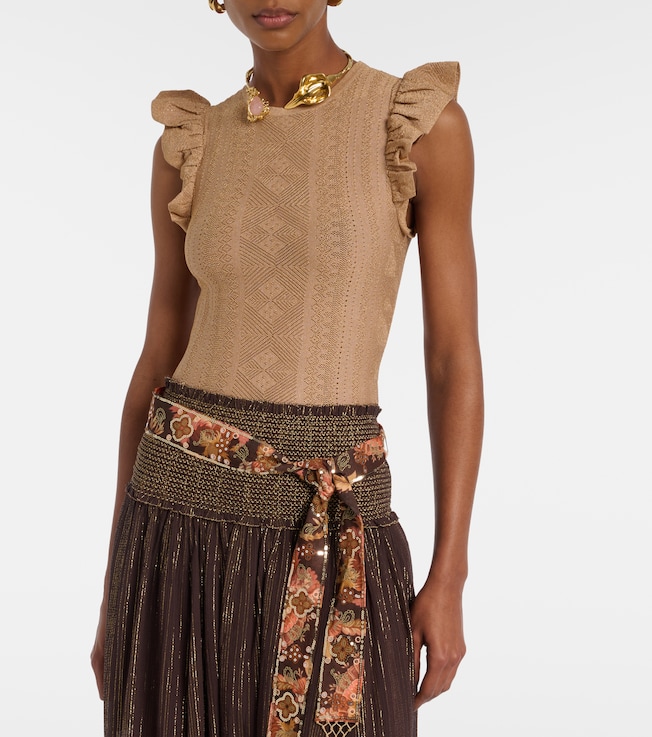 Zimmermann Aster ruffled pointelle lamé top