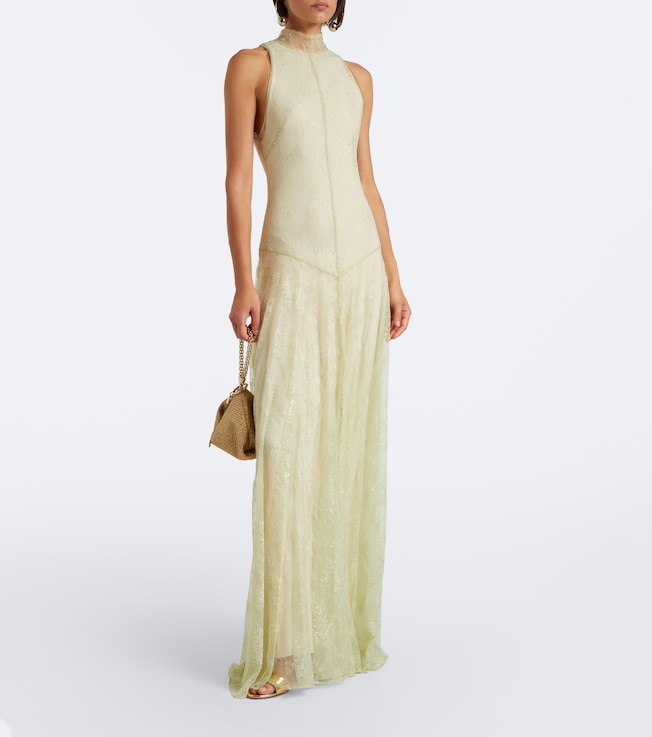 DE LA VALI Palomina halterneck lace maxi dress