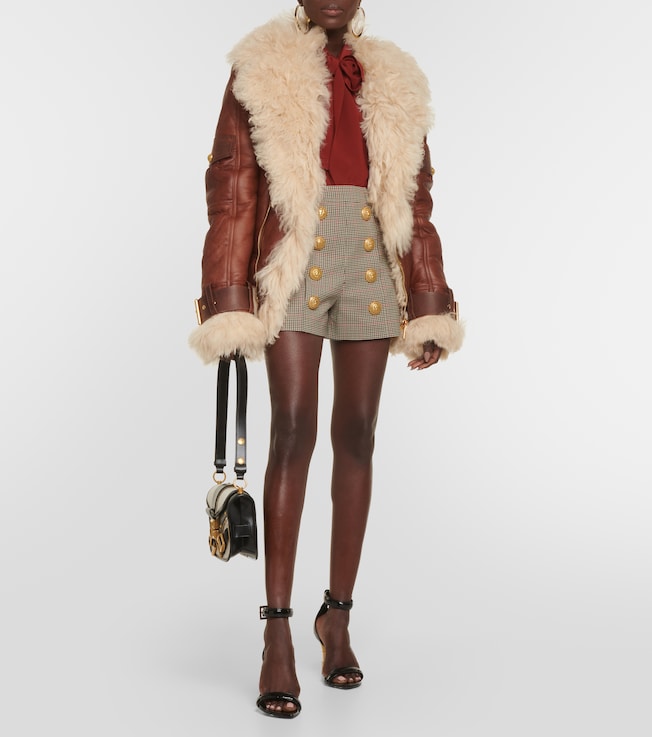Balmain Leather and shearling jacket