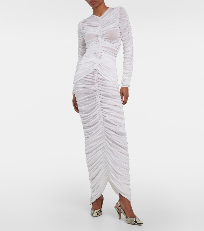 KHAITE Laure ruched silk-blend maxi skirt