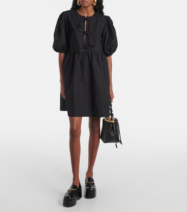GANNI Bow-detail cotton poplin minidress