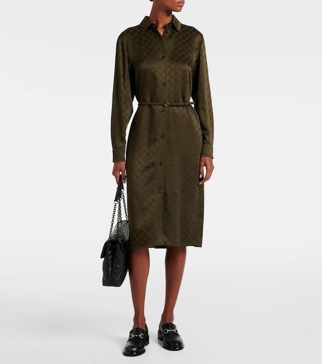 Gucci GG belted satin jacquard shirt dress
