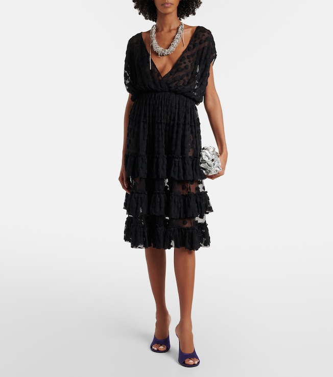 Dries Van Noten Polka-dot cotton-blend tiered midi dress