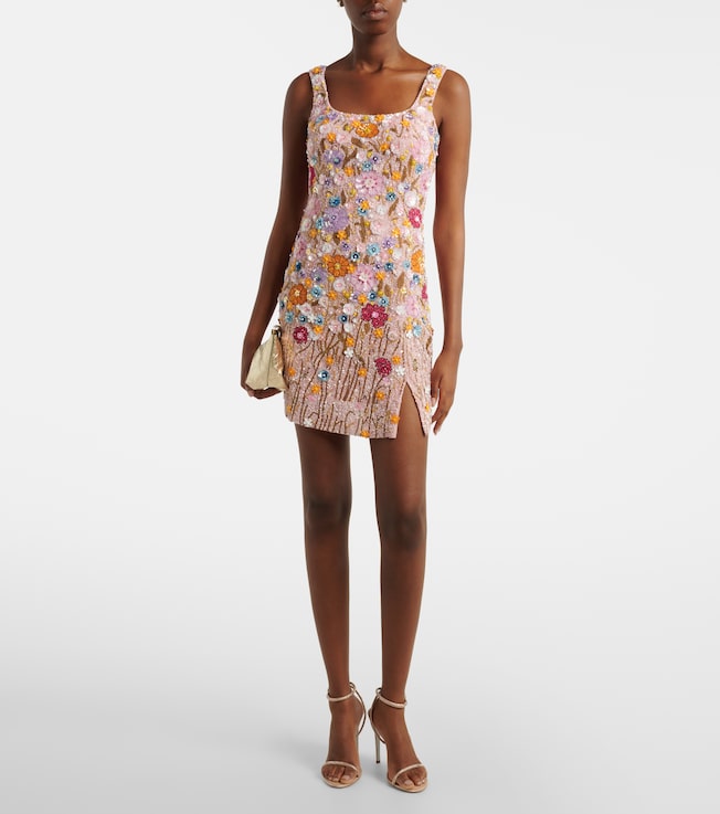 LA FUORI Embellished floral-appliqué minidress