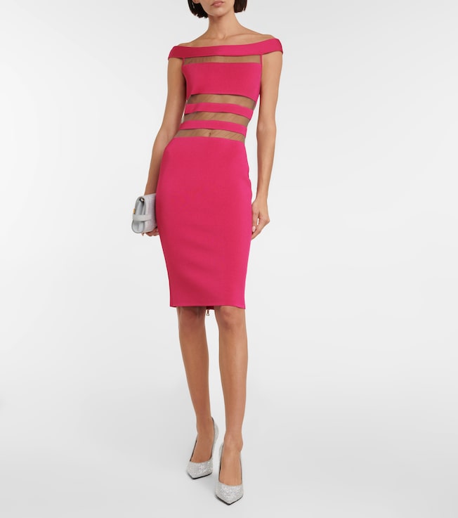 Balmain Off-shoulder mesh-paneled minidress