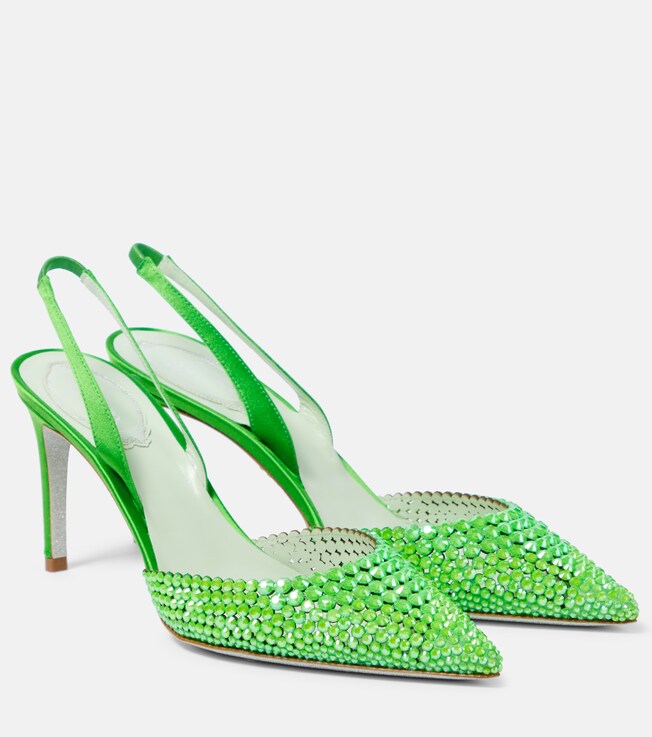 RENÉ CAOVILLA Embellished satin slingback pumps