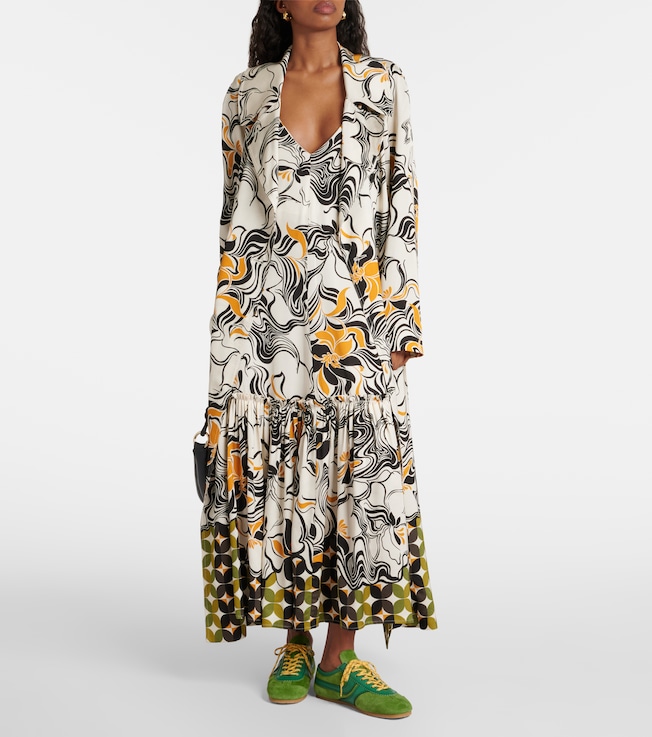 Dries Van Noten Printed double-breasted satin coat