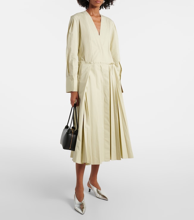 Jil Sander Pleated cotton poplin midi dress