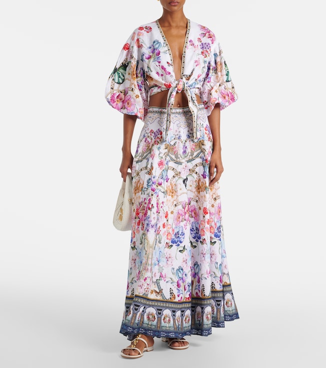 Camilla Crystal-embellished linen maxi skirt