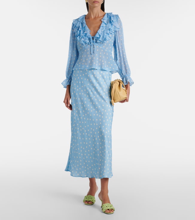 RIXO Lasca polka-dot silk top