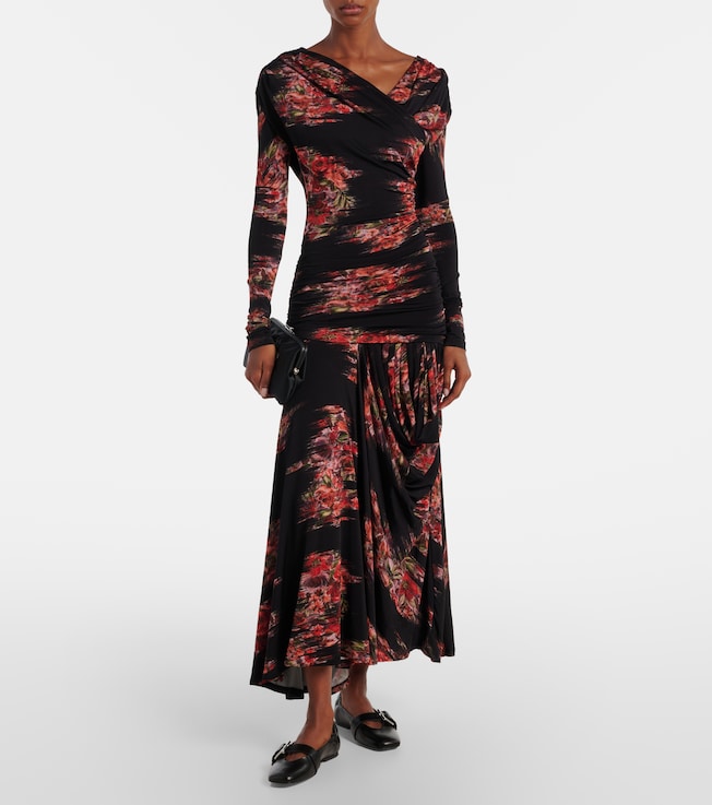 GANNI Floral ruched jersey maxi dress