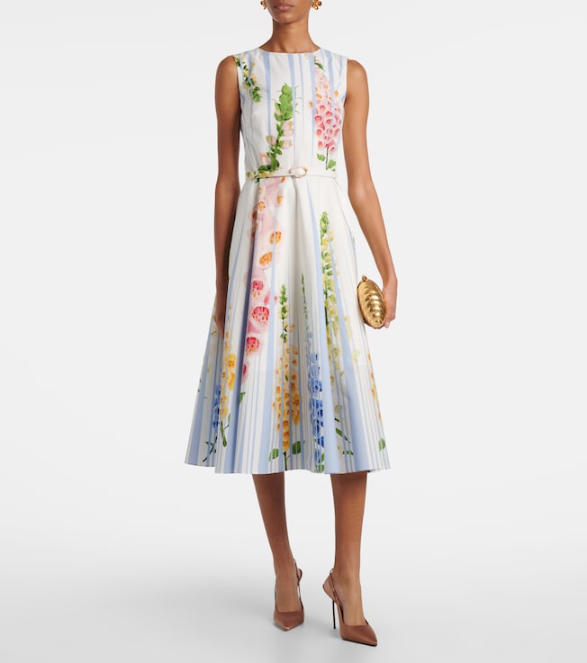 Oscar de la Renta Floral trompe l’œil cotton-blend midi dress