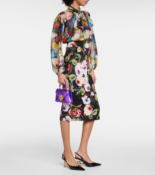 Dolce&Gabbana Rose Garden charmeuse midi skirt