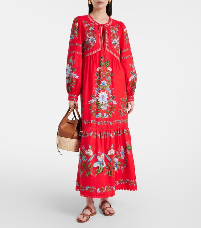 FARM Rio Floral linen-blend midi dress