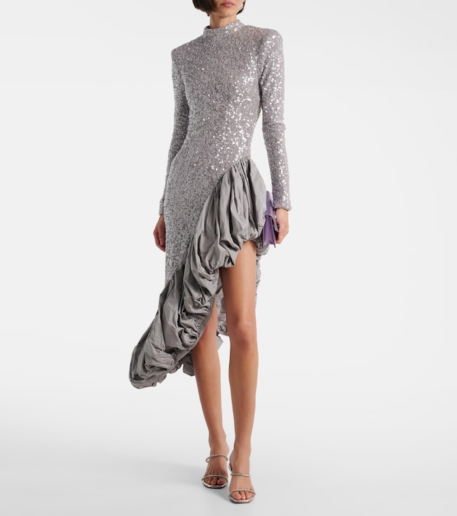 Rotate Sequined asymmetric midi dress