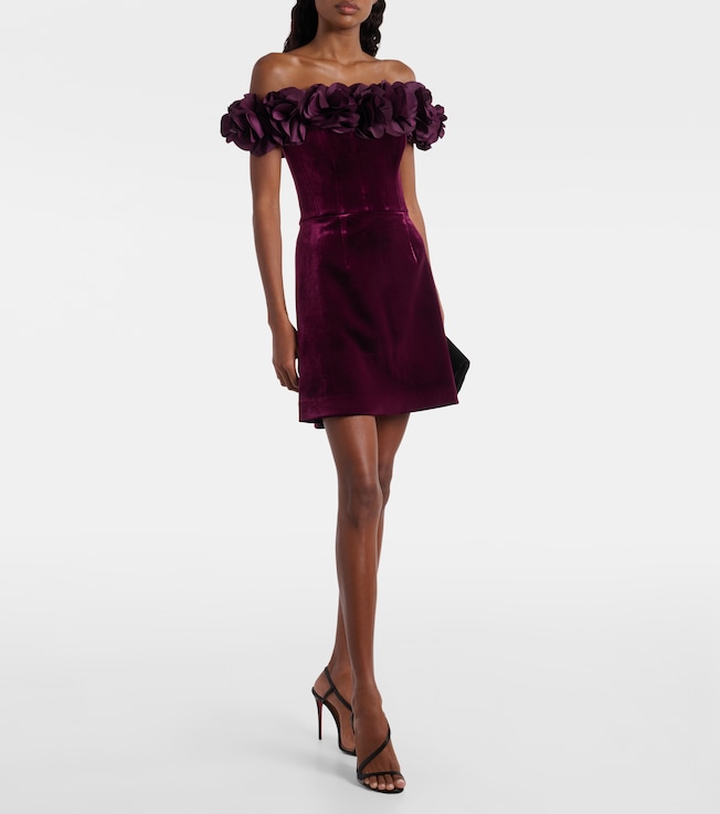 Rebecca Vallance Floral-appliqué velvet minidress