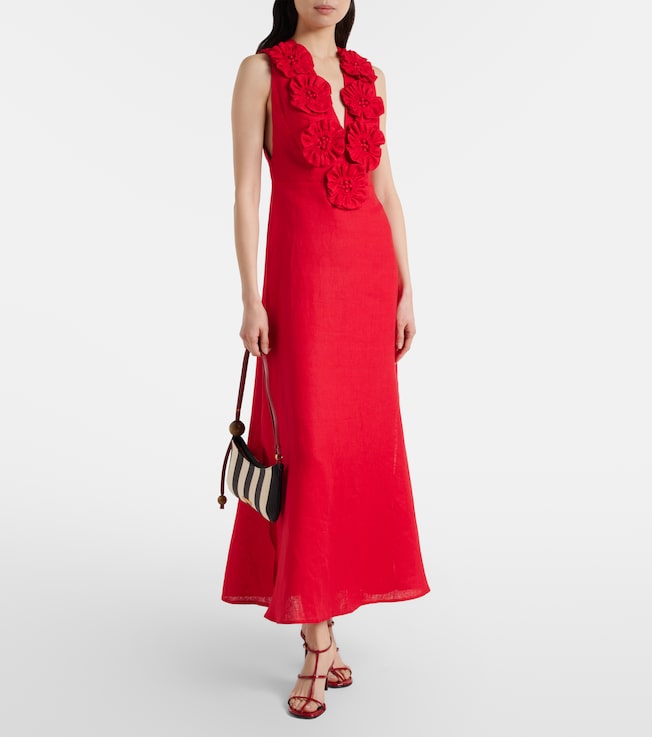 farm rio linen blend garden sleeveless floral appliqu midi dress FARM Rio Red Garden Sleeveless Midi Dress