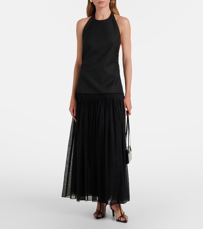 Róhe Pleated wool-blend muslin maxi dress