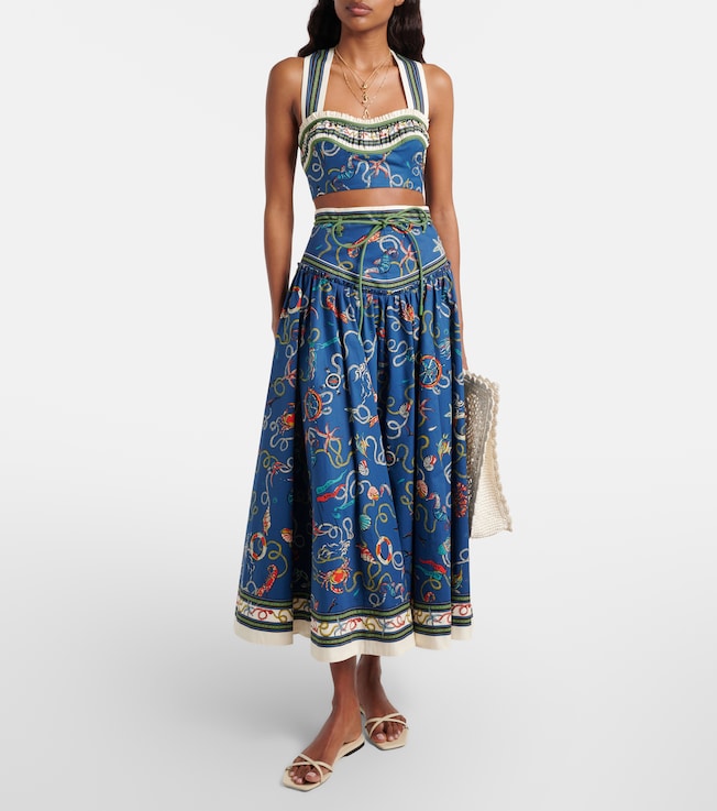Alémais Cove printed cotton midi skirt