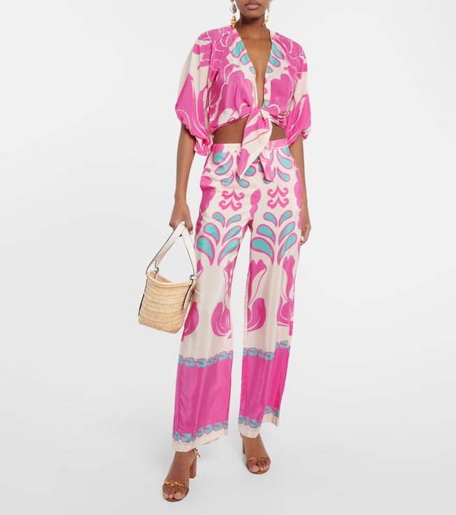 Adriana Degreas Printed puff-sleeve silk blouse