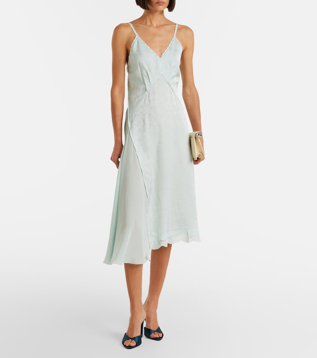 Victoria Beckham Asymmetric lace-trimmed jacquard slip dress