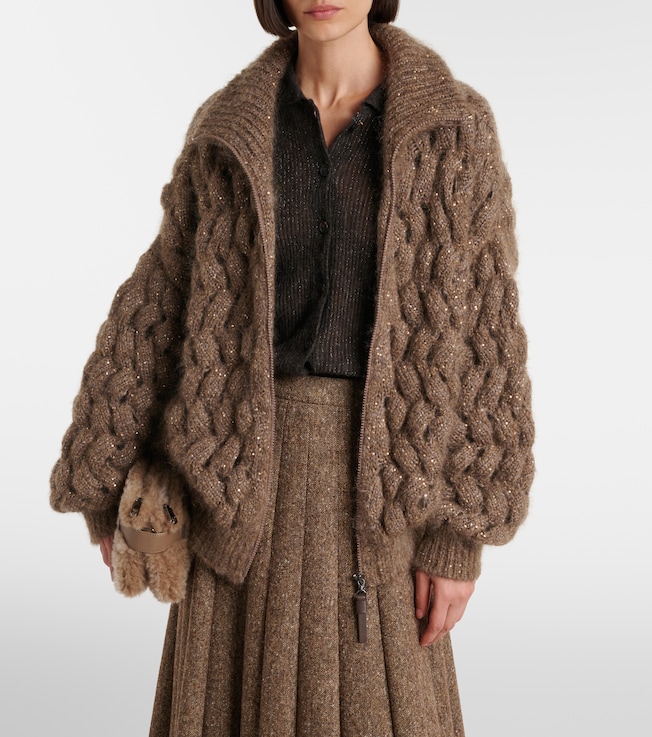 Brunello Cucinelli Open-knit sequined mohair and wool-blend cardigan