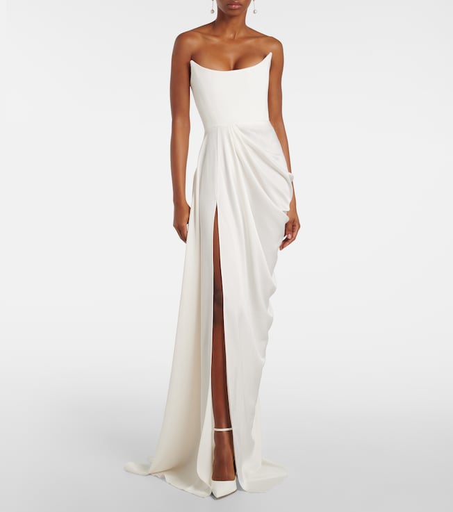 Alex Perry Bridal draped crêpe bustier gown