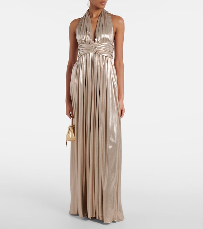 Giambattista Valli Halterneck open-back lamé jersey gown