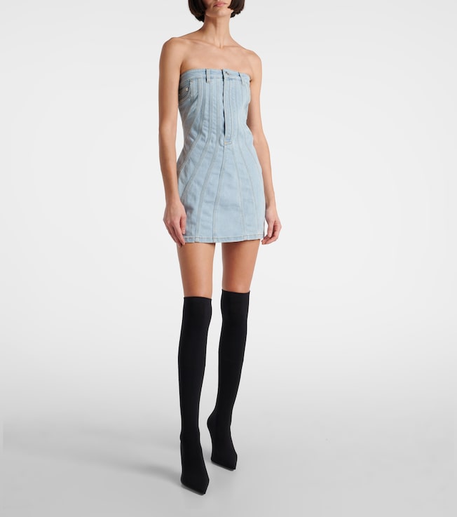 Mugler Paneled denim bustier dress