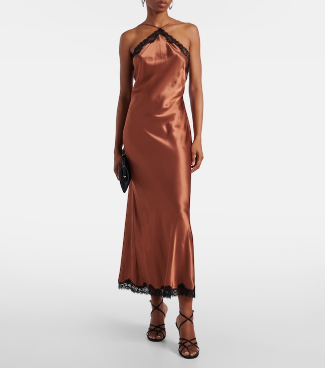 RIXO Harlan lace-trimmed satin midi dress