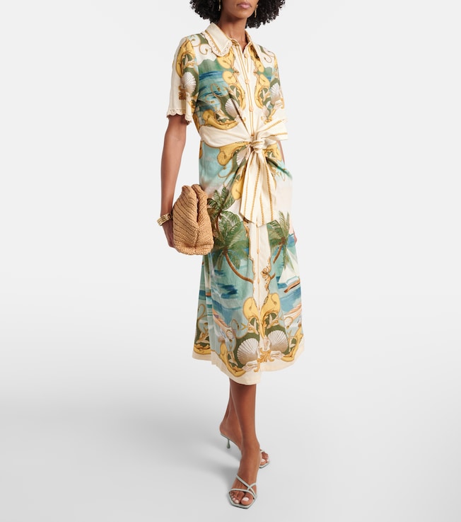 FARM Rio Royal Sea printed linen-blend shirt dress