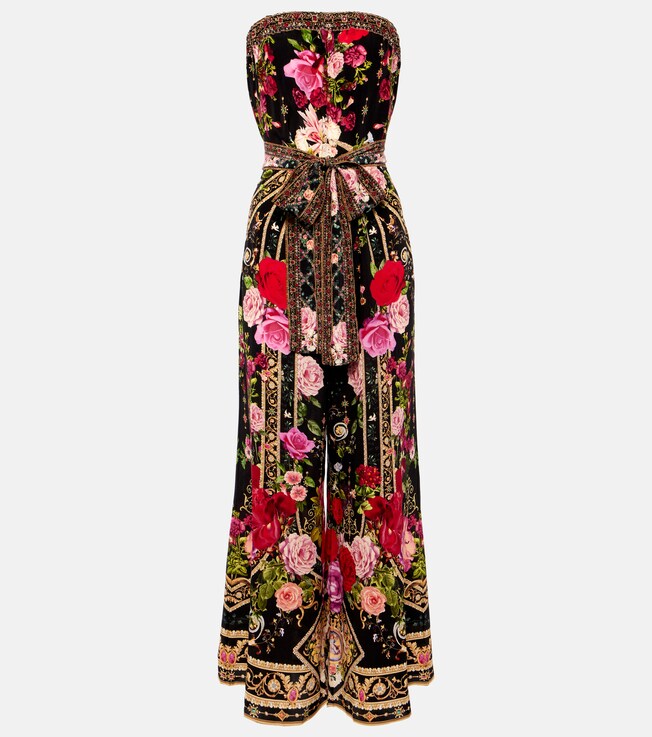 Printed strapless silk jumpsuit | Camilla