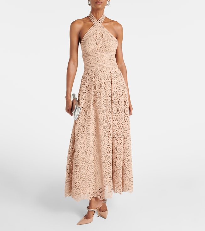 Elie Saab Macramé halterneck cotton-blend midi dress