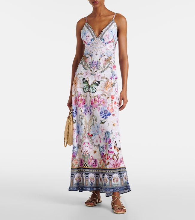 Camilla Crystal-embellished linen slip dress