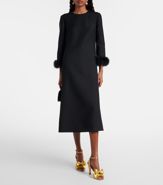 Valentino Crepe Couture feather-trimmed midi dress